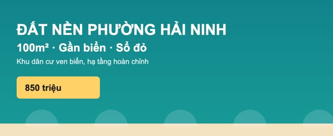Đất nền Hải Ninh 100m² gần biển, sổ đỏ (tin mẫu minh họa)