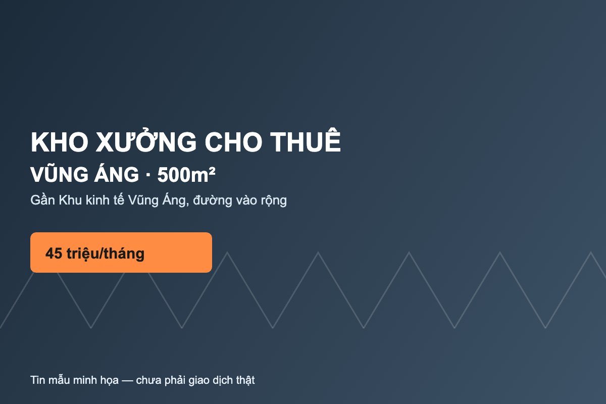 kho xưởng cho thuê Vũng Áng 500m2 tin mẫu minh họa
