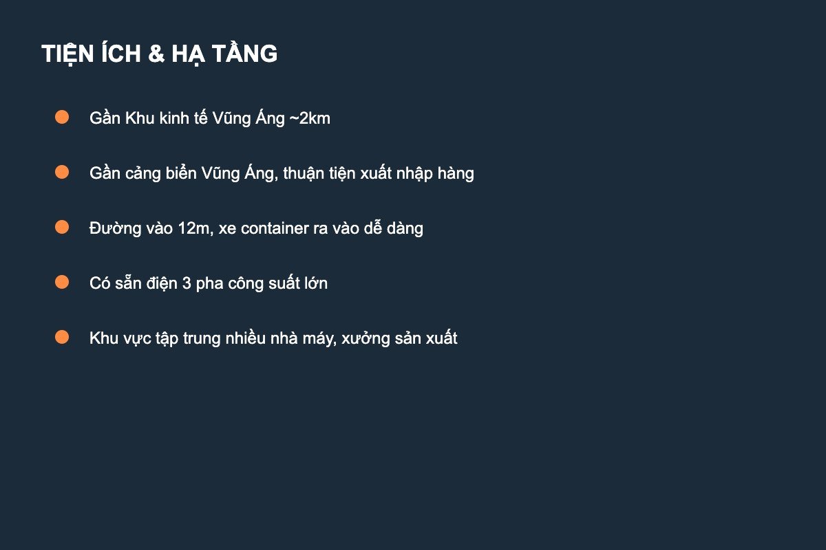 tiện ích hạ tầng kho xưởng cho thuê Vũng Áng