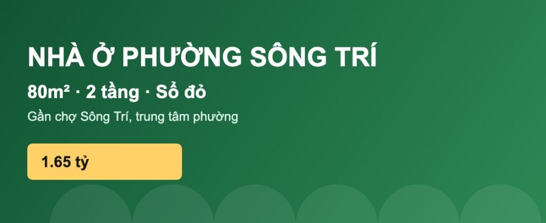 Nhà ở Sông Trí 80m² 2 tầng, sổ đỏ, gần chợ (tin mẫu minh họa)