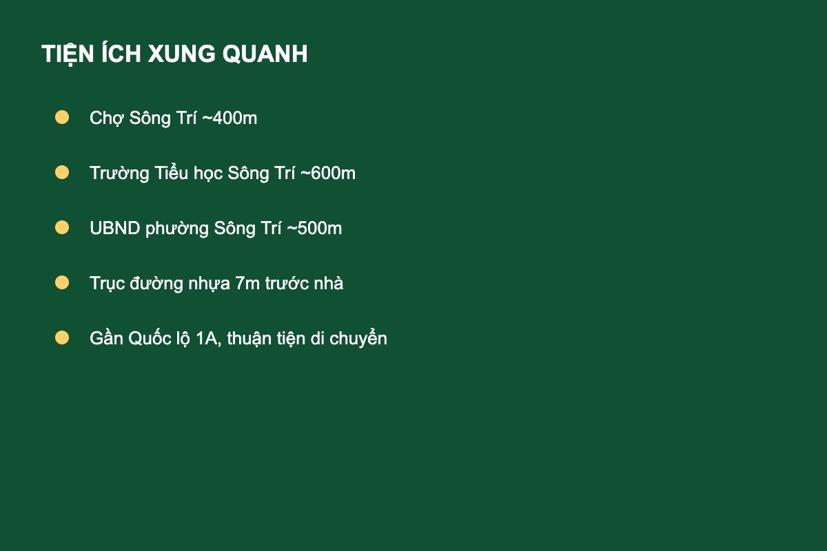 tiện ích xung quanh nhà ở Sông Trí