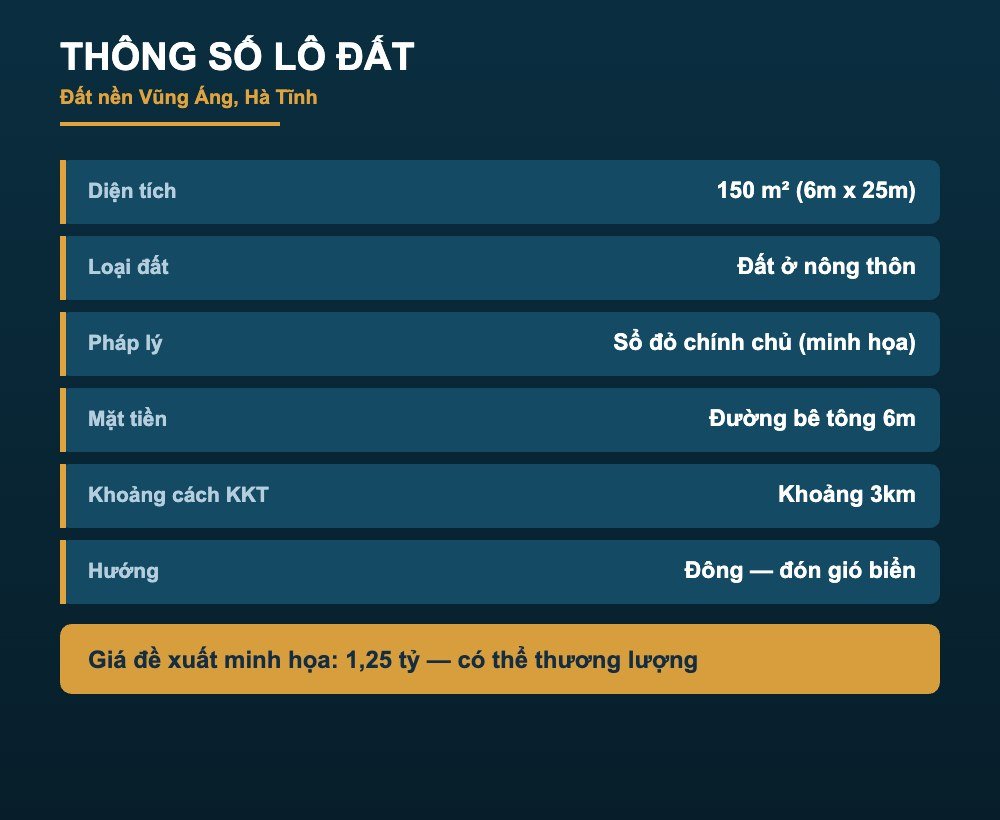 Bảng thông số đất nền Vũng Áng Hà Tĩnh diện tích 150m2